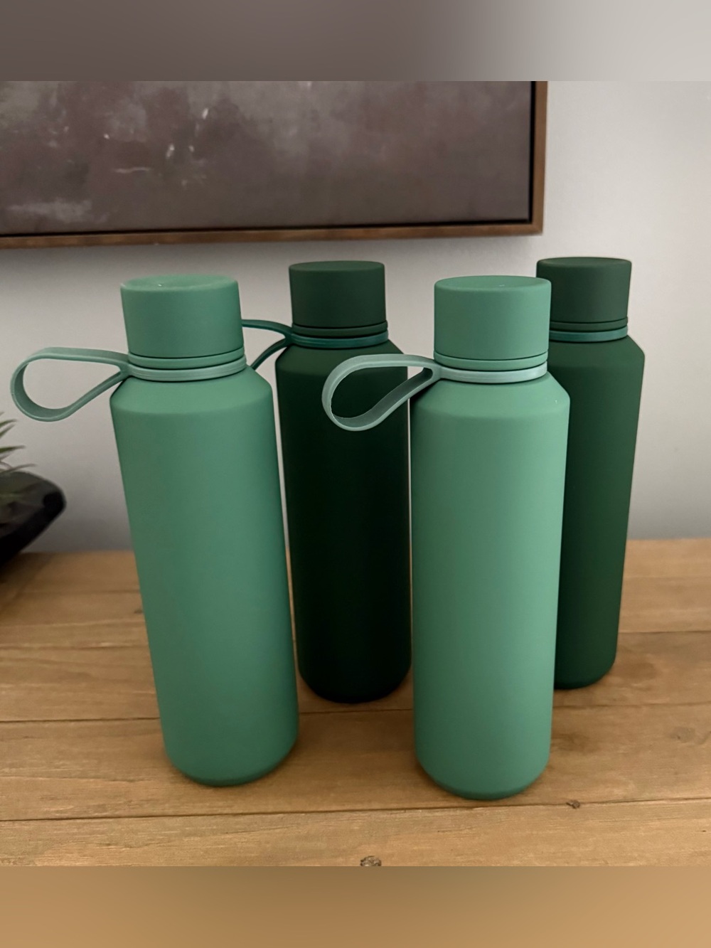 Stainless Steel Matte Green 20 OZ Water Bottles - Set of 4 NEW